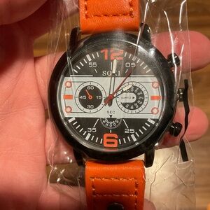 Orange and Black Watch with White Dial